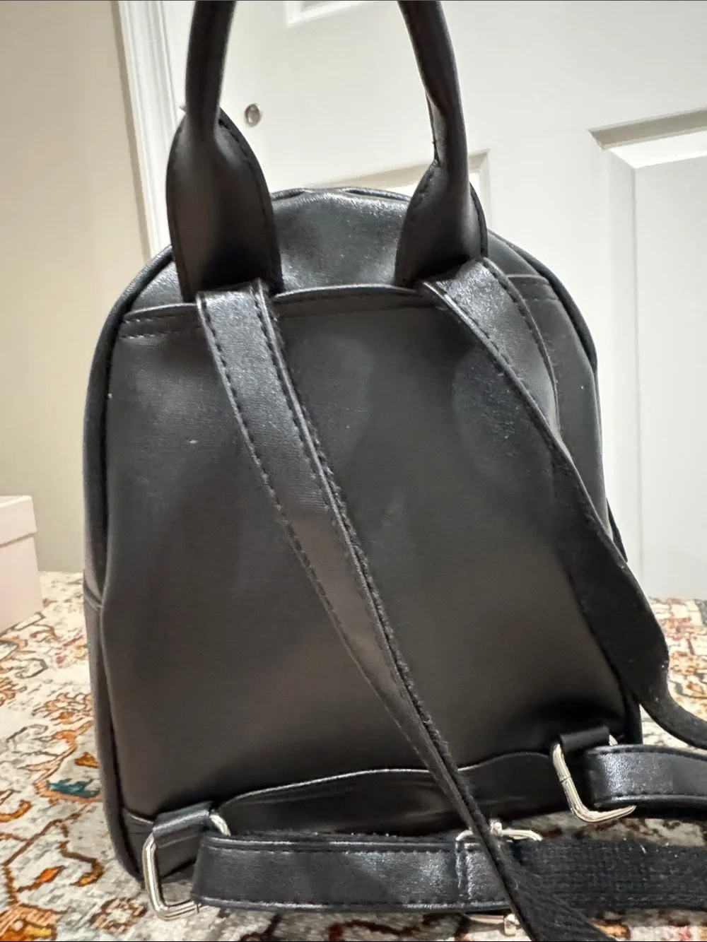 Whimsy Mushroom Print Mini Backpack - Black